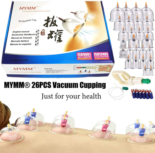 Front view of the 26-piece cupping therapy kit