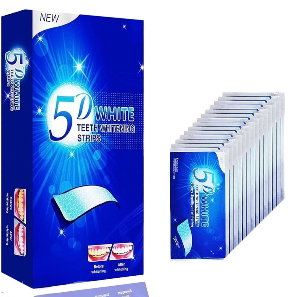 Packaging for 28 Whitener Strips 5D Teeth Whitening Strips
