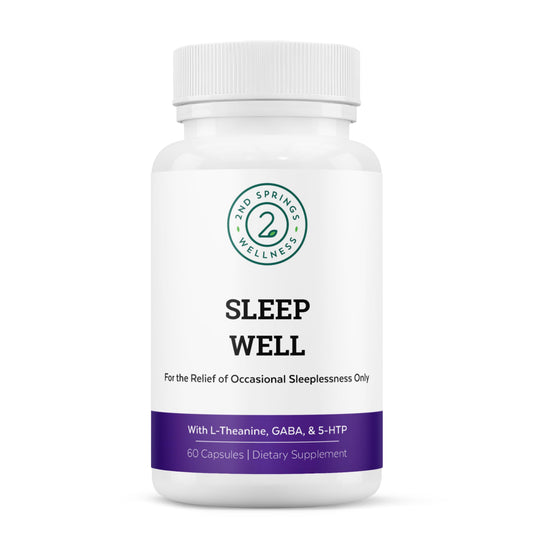 Bottle of 2nd Springs Sleep Well Calmness & Relaxing Support Formula with label