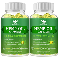 2Pack Hemp Oil Capsules bottle and 90-count package