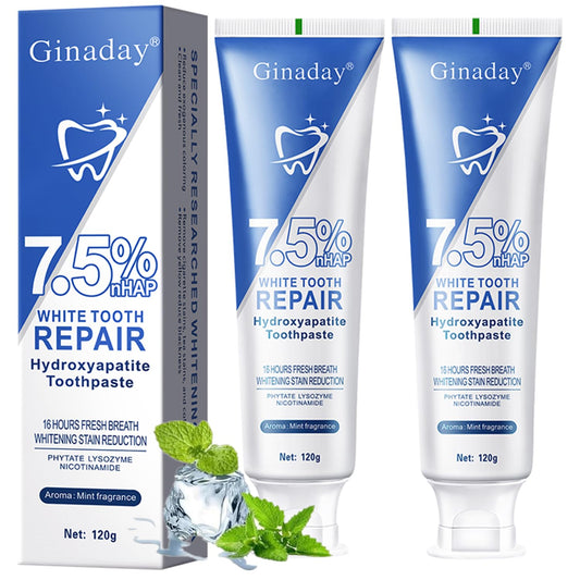Two tubes of hydroxyapatite toothpaste in a 2-pack on a white background