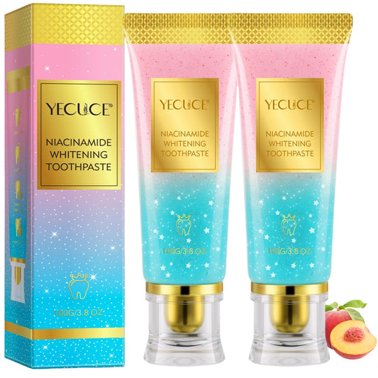 Two-pack Niacinamide Whitening Toothpaste tubes in retail packaging