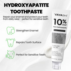 Close-up of hydroxyapatite toothpaste tube showing packaging