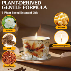 2.2oz travel-size candle with Jasmine, Musk and Sandalwood fragrance