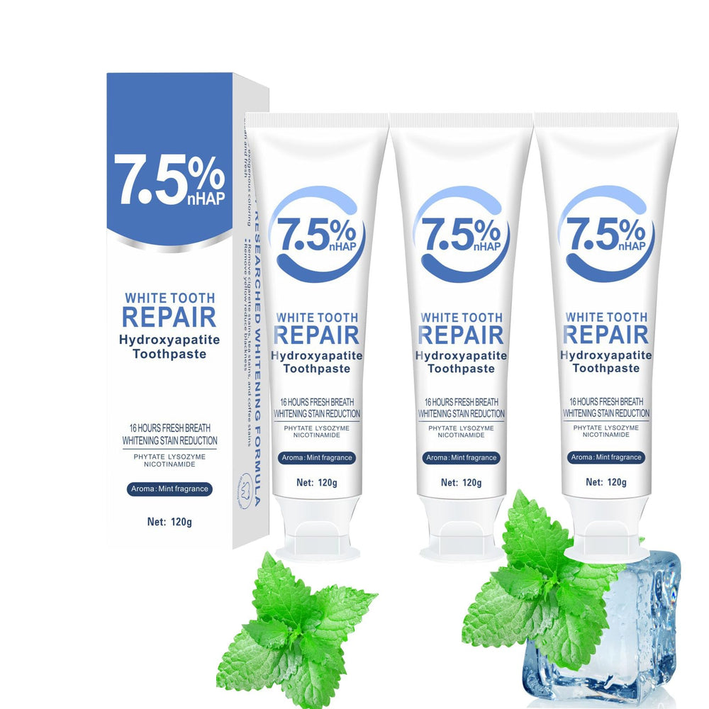 Three-pack hydroxyapatite toothpaste for enamel protection