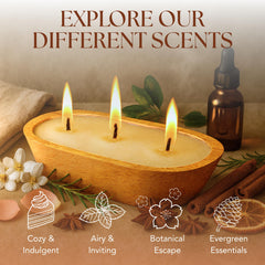 3-wick soy candle in an all-natural dough bowl made from mango wood