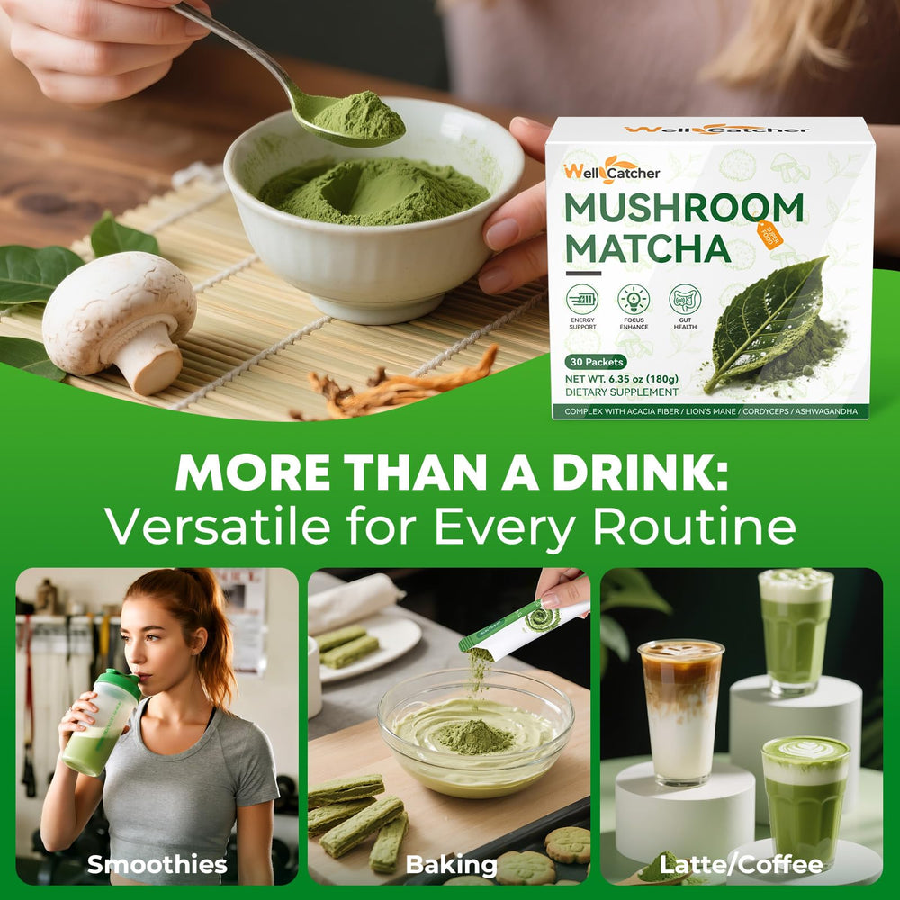 30-serving vegan keto-friendly mushroom matcha packaging