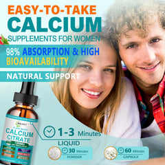 Bottle showing 30 servings of calcium drops