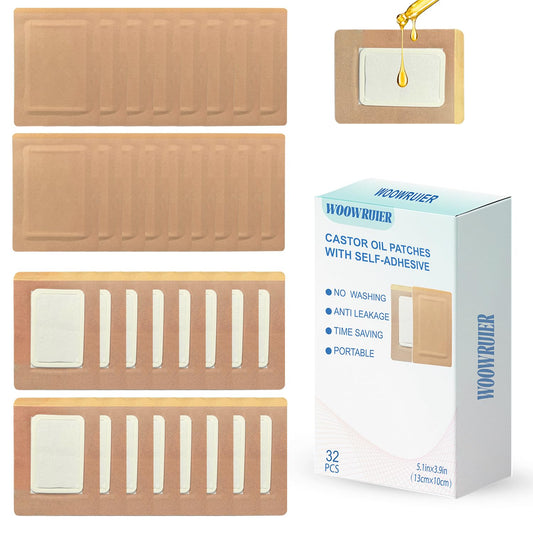 Box of 32 disposable castor oil patches