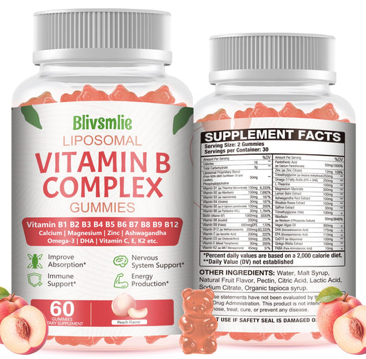 Front view of 33-in-1 Liposomal Vitamin B Complex Gummies bottle