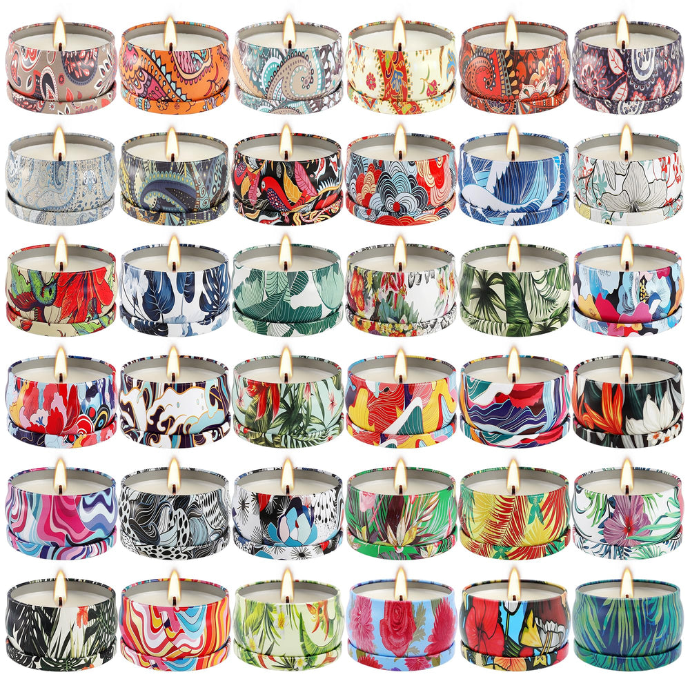 36-pack scented candles gift set arranged in a display