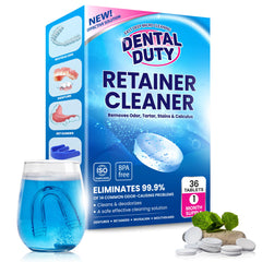 Front cover of 36-unit retainer and denture cleaning tablets package