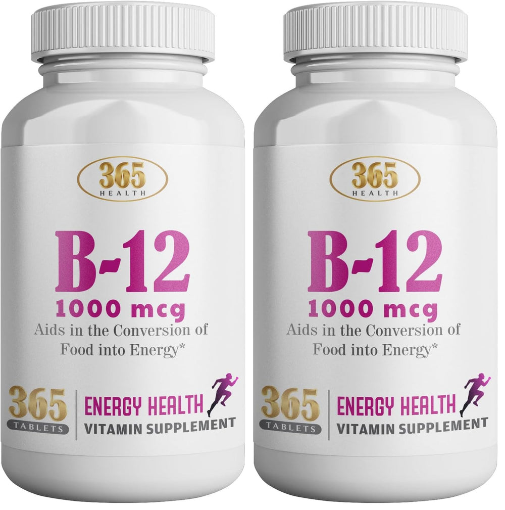 Front view of 365 Health Vitamin B12 1000mcg tablets bottle