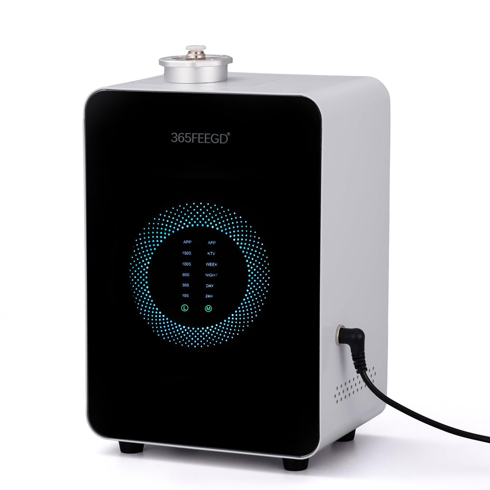 365FEEGD diffuser front view in white, ideal for wide-area fragrance in hotels.