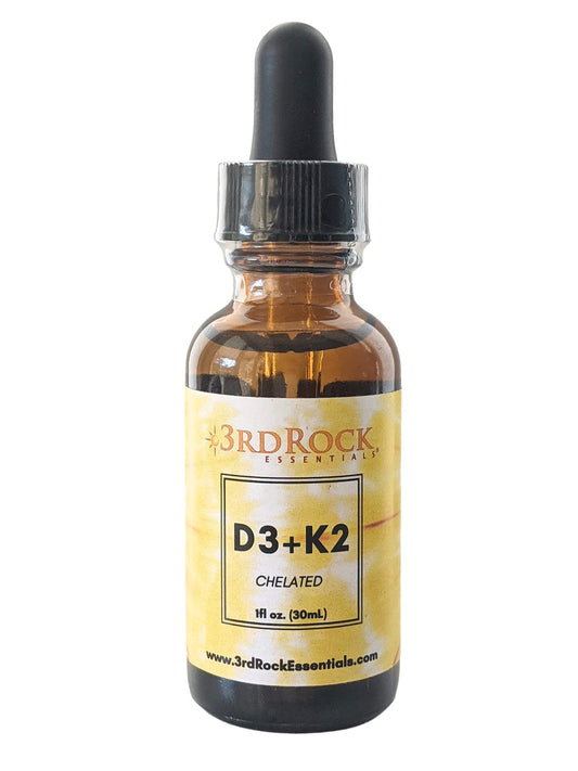 Front view of 3rd Rock Essentials D3 K2 liquid drops bottle