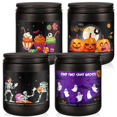 Close-up of a Halloween scented soy wax candle