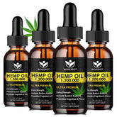 Front view of the 4-pack Organic Hemp Oil 30mL bottles
