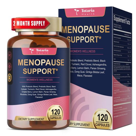 Product image: 120 vegan capsules bottle labeled 40-in-1 menopause supplement