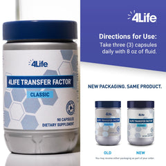 4Life Transfer Factor Classic packaging label highlights quality and purity controls.