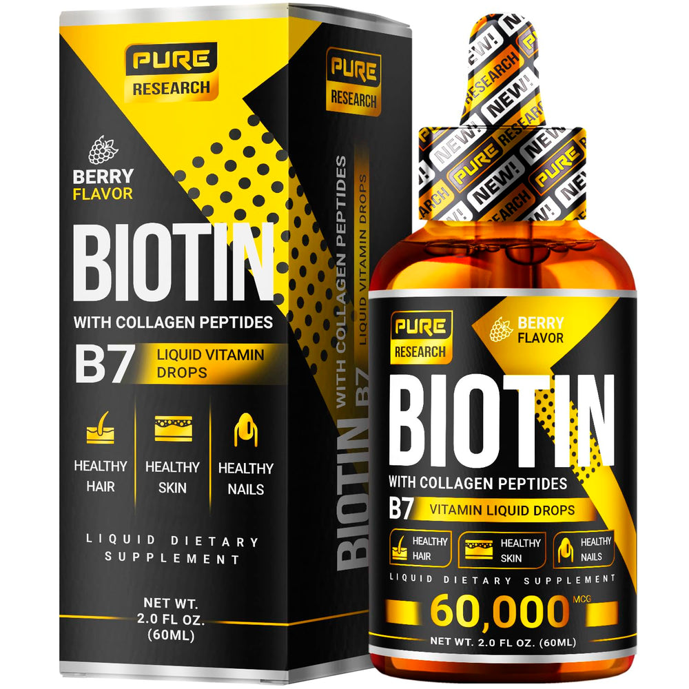 4 oz bottle of PURE RESEARCH Biotin & Collagen Liquid Drops