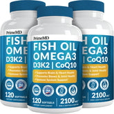 Bottle of 5 in 1 Fish Oil Omega-3 with lemon flavor and 2100mg per serving