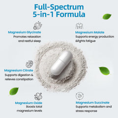 Open bottle with magnesium capsules on a white background