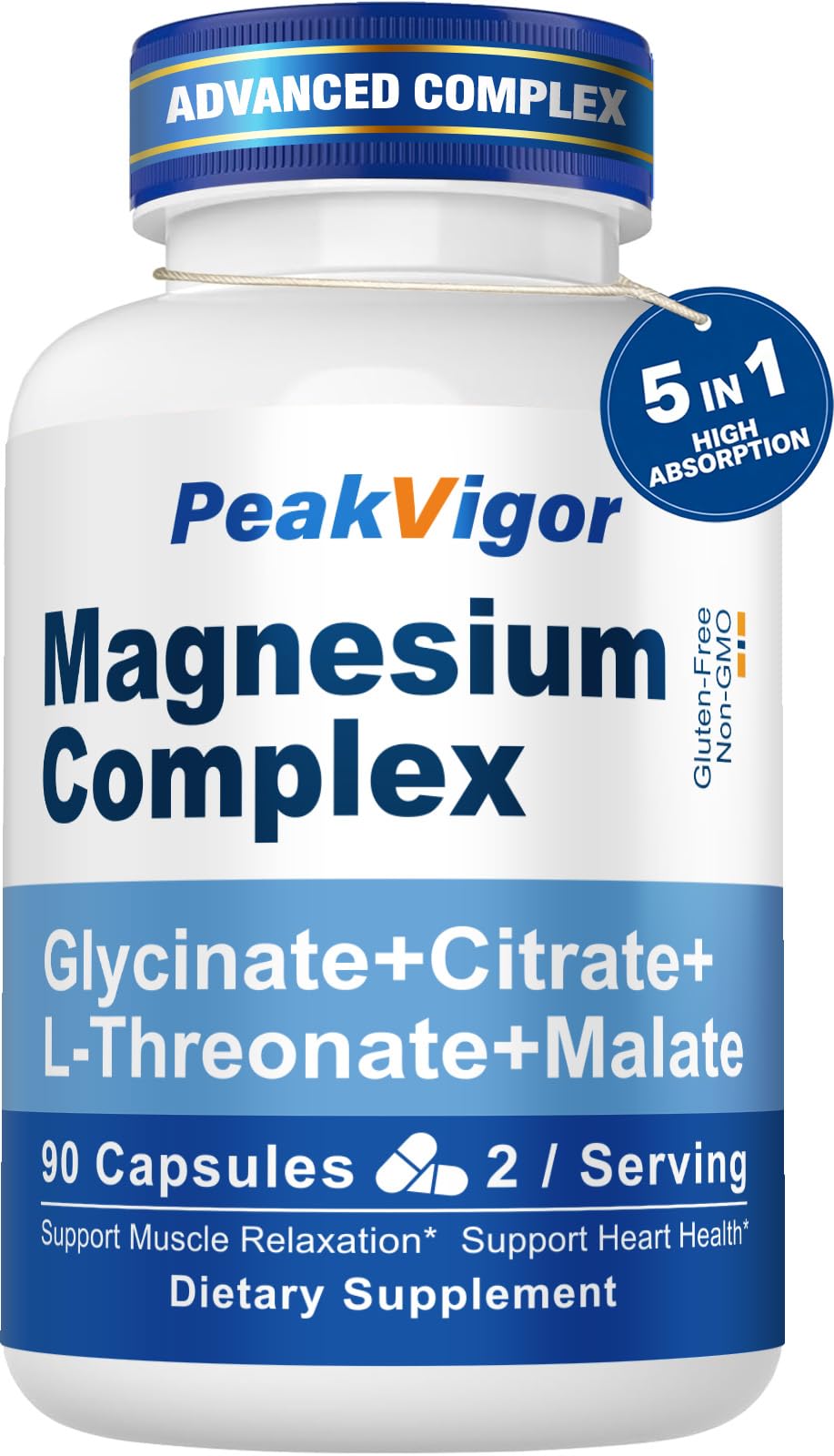 Front view of 5 in 1 Magnesium Complex bottle