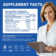 Back label with supplement facts of the magnesium blend