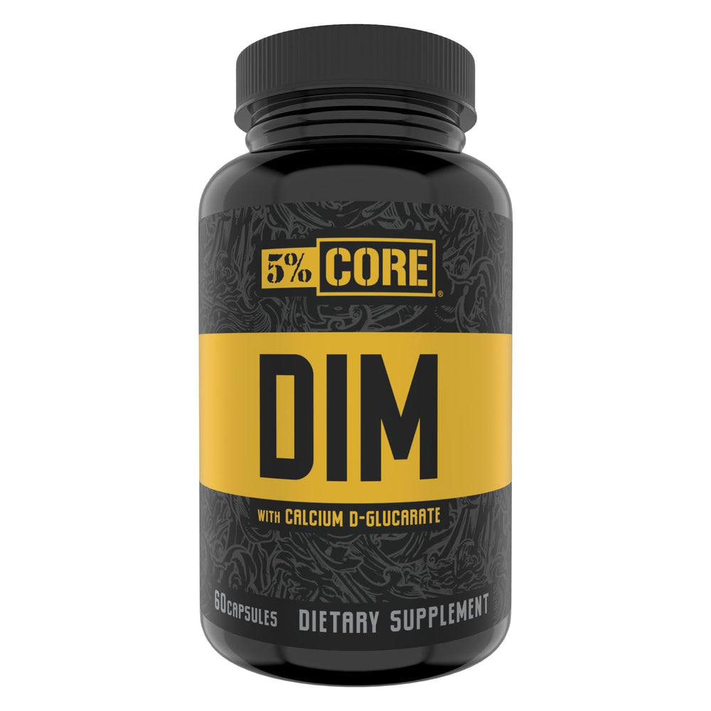 Bottle label for 5% Nutrition Core DIM supplement