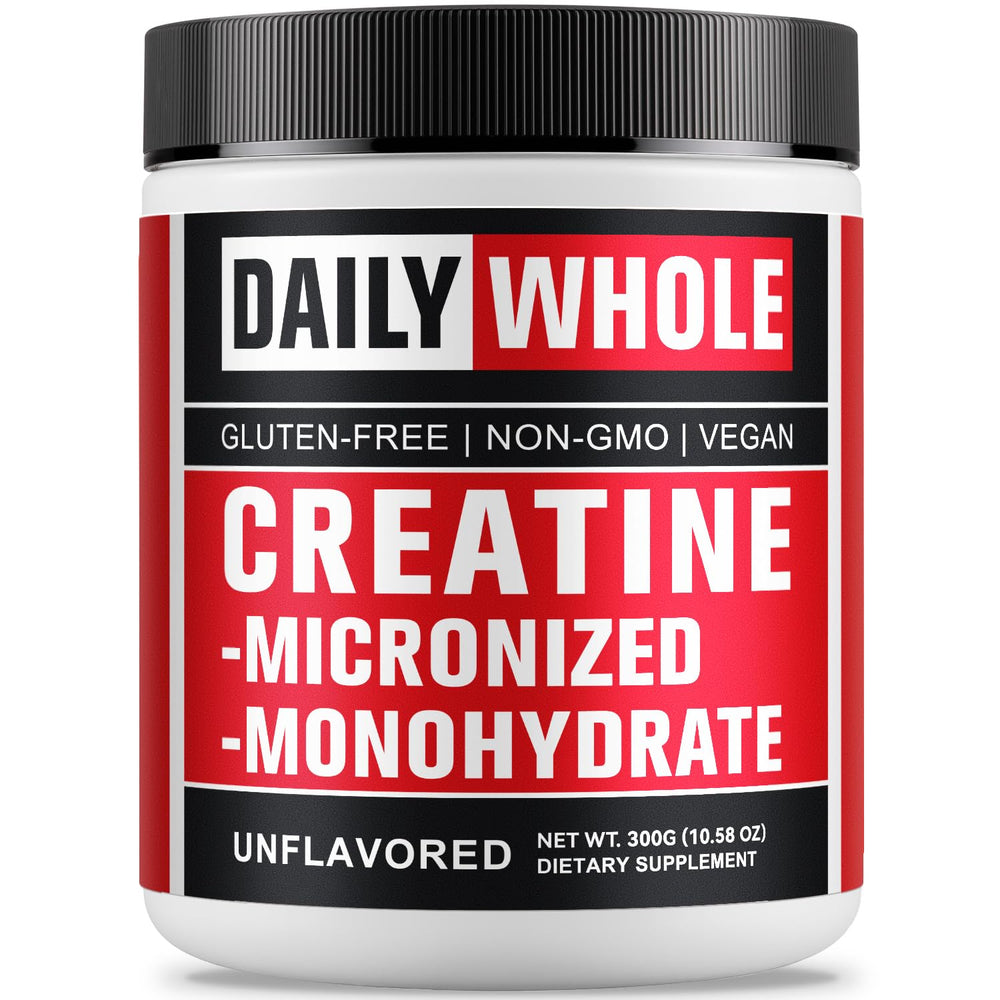 Front view of 300g container of 5000mg Creatine Monohydrate Micronized Powder