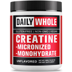 Front view of 300g container of 5000mg Creatine Monohydrate Micronized Powder