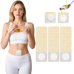 54-pack disposable castor oil belly button patches laid out, each 3.2in
