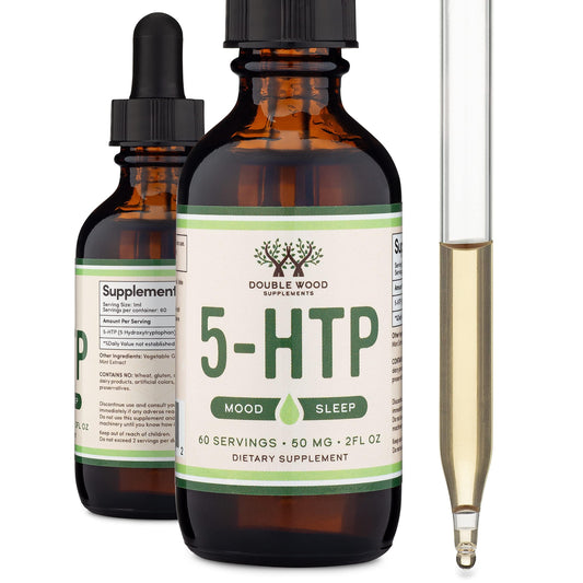 Front view of the 5-HTP Liquid Drops bottle by Double Wood