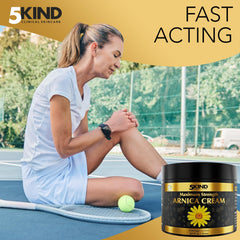 5kind extra-strong arnica-cream top view on counter for bruise relief