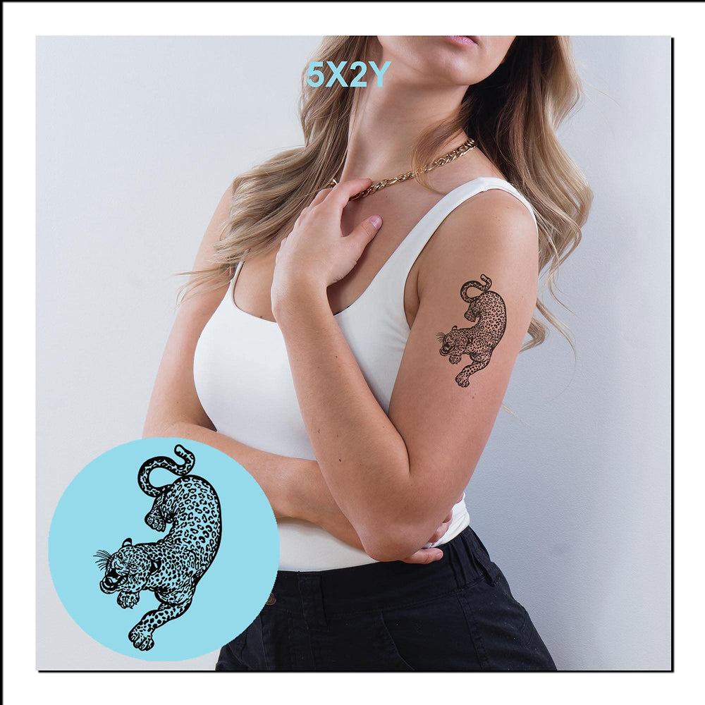 5X2Y Leopard tattoo stays vibrant for 1-2 weeks with waterproof finish.