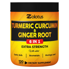 Bottle of 6 in 1 Turmeric Curcumin + Ginger Capsules - 120 count