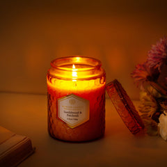 Lavender Lilac scented soy candle from the set.