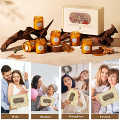 Sandalwood & Patchouli scented soy candle from the set with packaging visible.