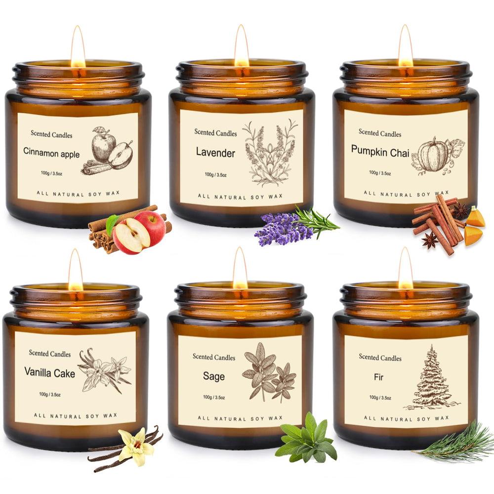 Six-pack of scented winter soy candles in elegant gift box