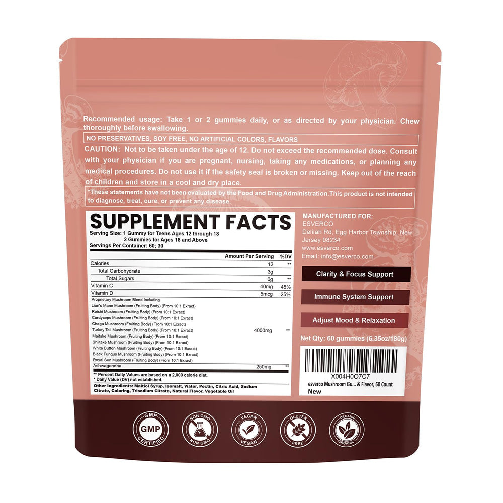 60-count bottle of Lions Mane Gummies with Ashwagandha