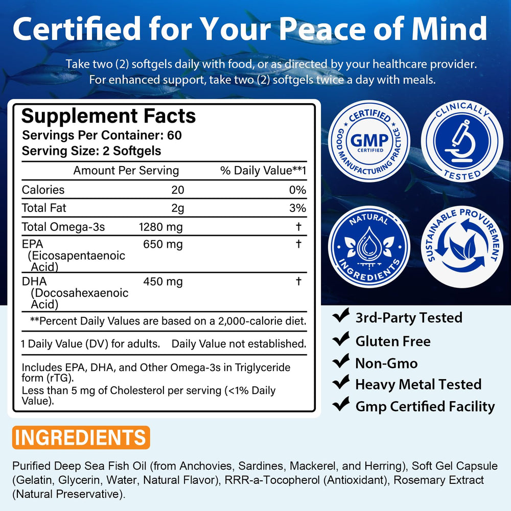 60-day supply of omega-3 fish oil (120 softgels)