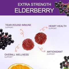 Close-up of elderberry gummies with vibrant purple color