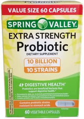 Bottle of Spring Valley Extra Strength Probiotic Capsules with 60 count, 10B CFU, 10 strains