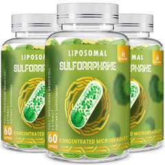 Bottle of 180 softgels containing 800 mg liposomal sulforaphane