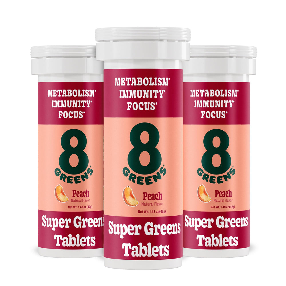 Front view of 8Greens Supergreens Tablets packaging