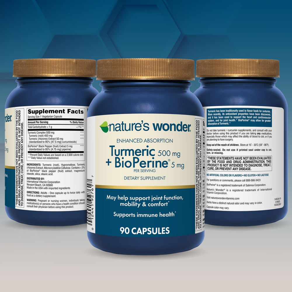 Packaging showing 90 vegetarian turmeric capsules