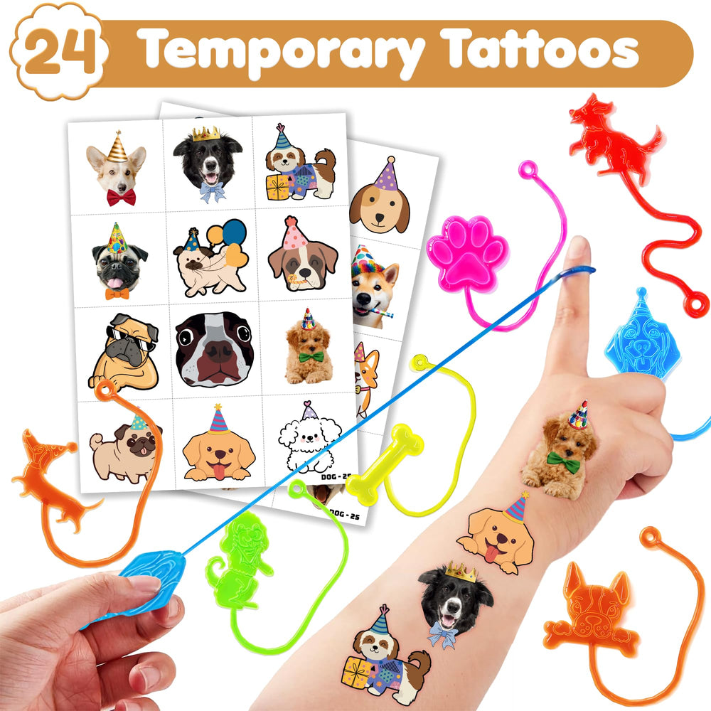 91STICKYHAND dog tattoos featuring puppies for classroom prizes and party giveaways.