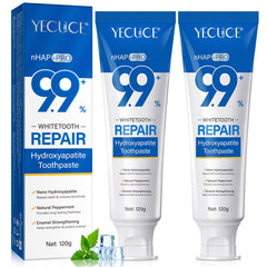 Bottle of 9.9% hydroxyapatite toothpaste in a 2-pack.