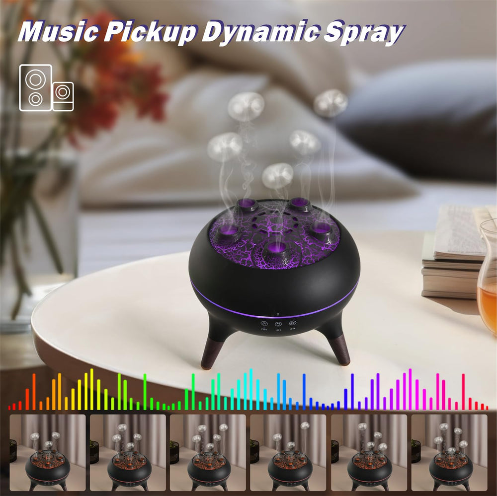 Diffuser placed in a bedroom with soft ambient lights