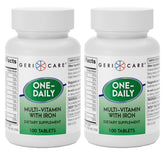 Front view of GeriCare One-Daily Multi-Vitamin with Iron bottle in a pack of 2